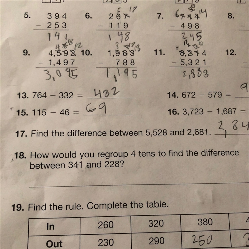 How would you regroup 4 tens to find the difference between 341 and 228-example-1