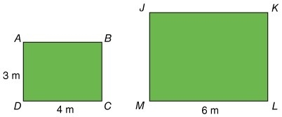 ABCD and JKLM are similar rectangles. What is the perimeter of JKLM? 21 m 22 m 24 m-example-1