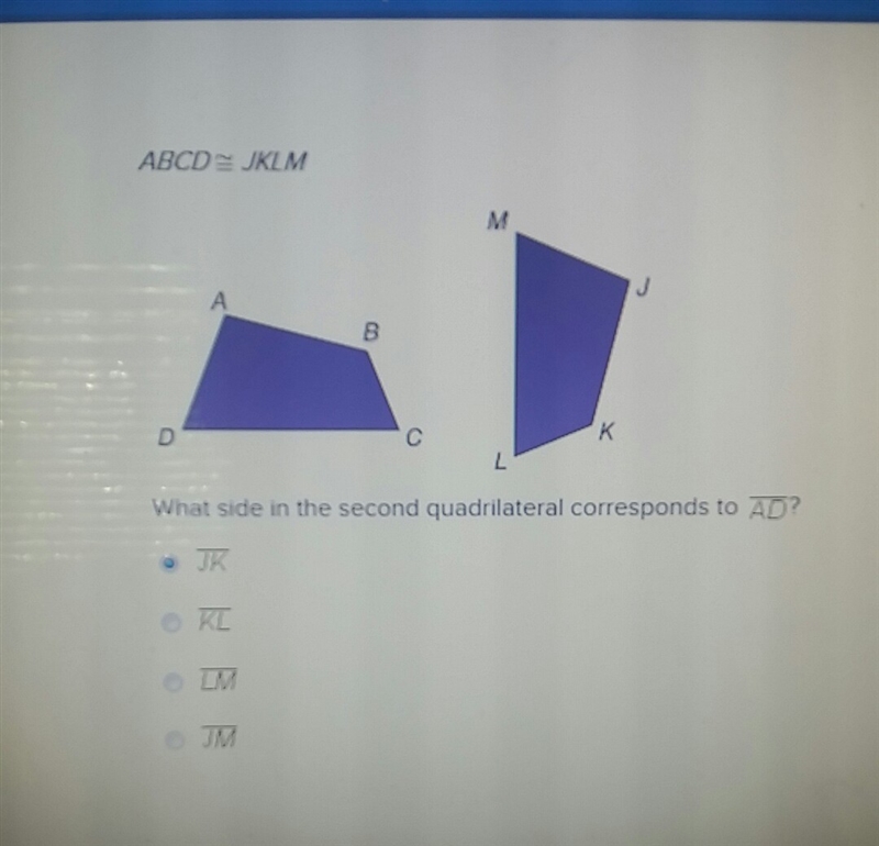 What side in the second quadrilateral corresonds to AD-example-1