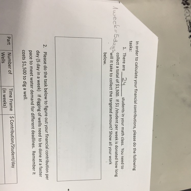 Help with number 1!! And also 1 week= 5 days in this exercise okay!-example-1