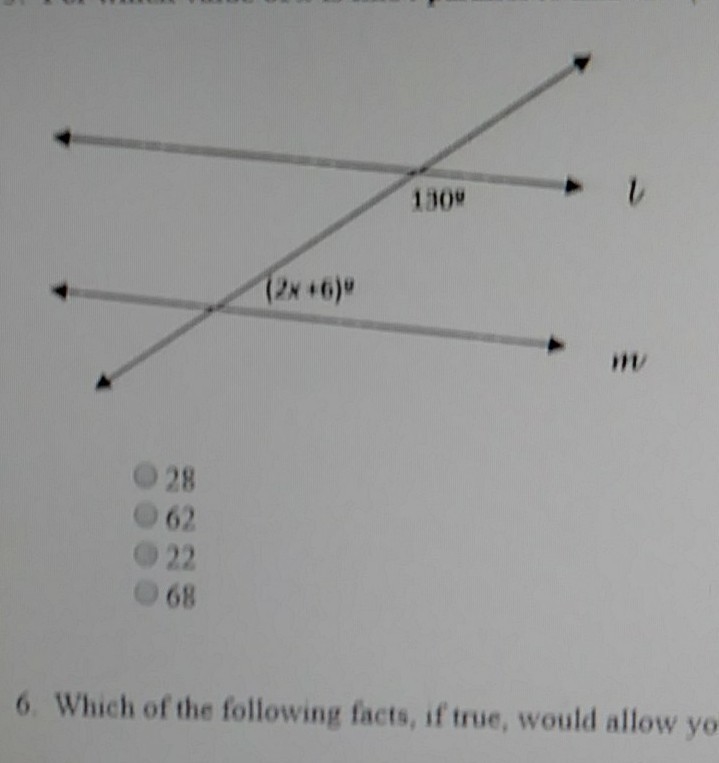 For which value of x is the line l parelpel to line m-example-1