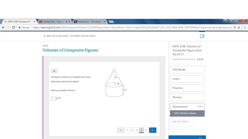 The figure is made up of a cylinder and a cone. What is the volume of the figure? Enter-example-1