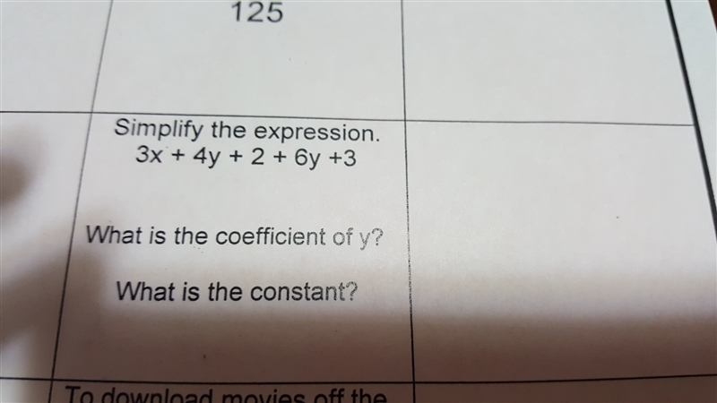 Simply the expression: 3x+4y+2+6y+3-example-1