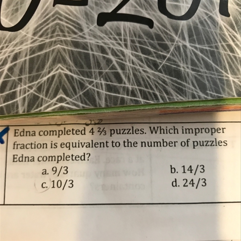 Which improper fraction is equivalent to the number of puzzles Edna completed?-example-1