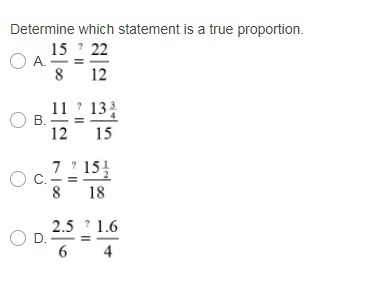 Determine which statement is a true proportion.-example-1