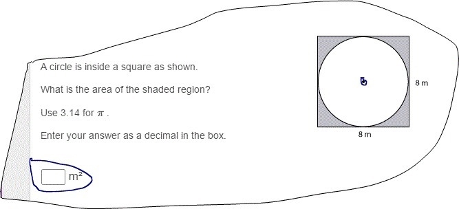 A circle is inside a square as shown. What is the area of the shaded region? Use 3.14 for-example-1