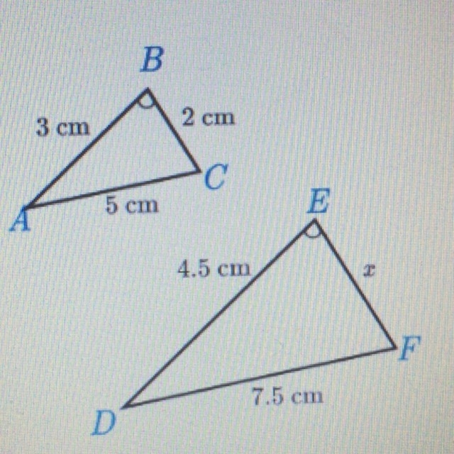 Triangles ABC and DEF are similar. what is the length of side EF-example-1