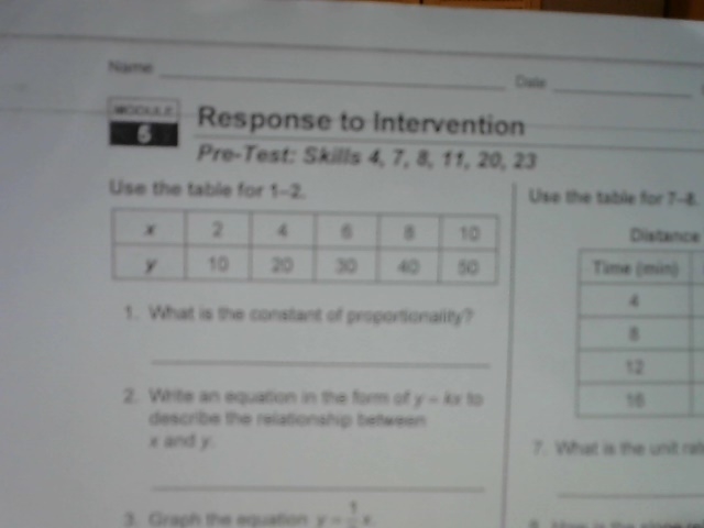 1. What is the constant of proportionality? 2. Write an equation in the form y=kx-example-1