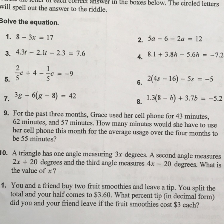 How do I solve #9? For the past three months, Grace used her cell phone bla bla bla-example-1