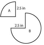 HELP ASAP PLEASE A portion of a circle is removed resulting in figures A and B. The-example-1