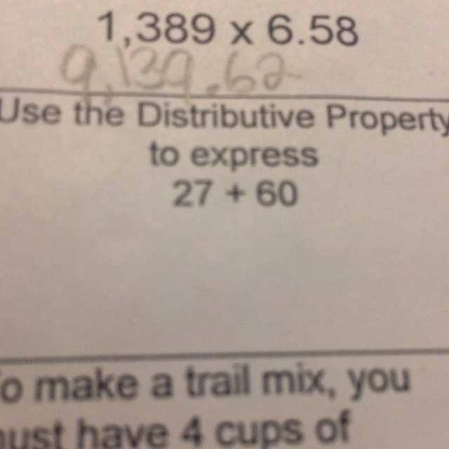 Use the distributive property to express 27 + 60-example-1