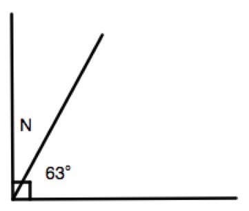 What is the measure of N? A) 23° B) 25° C) 27° D) 45°-example-1