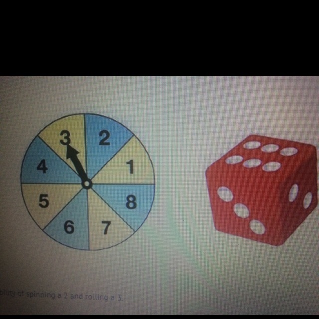 Find the probability of spinning a 2 and rolling a 3. A. 1/14 B. 1/48 C. 1/6 D. 1/8-example-1