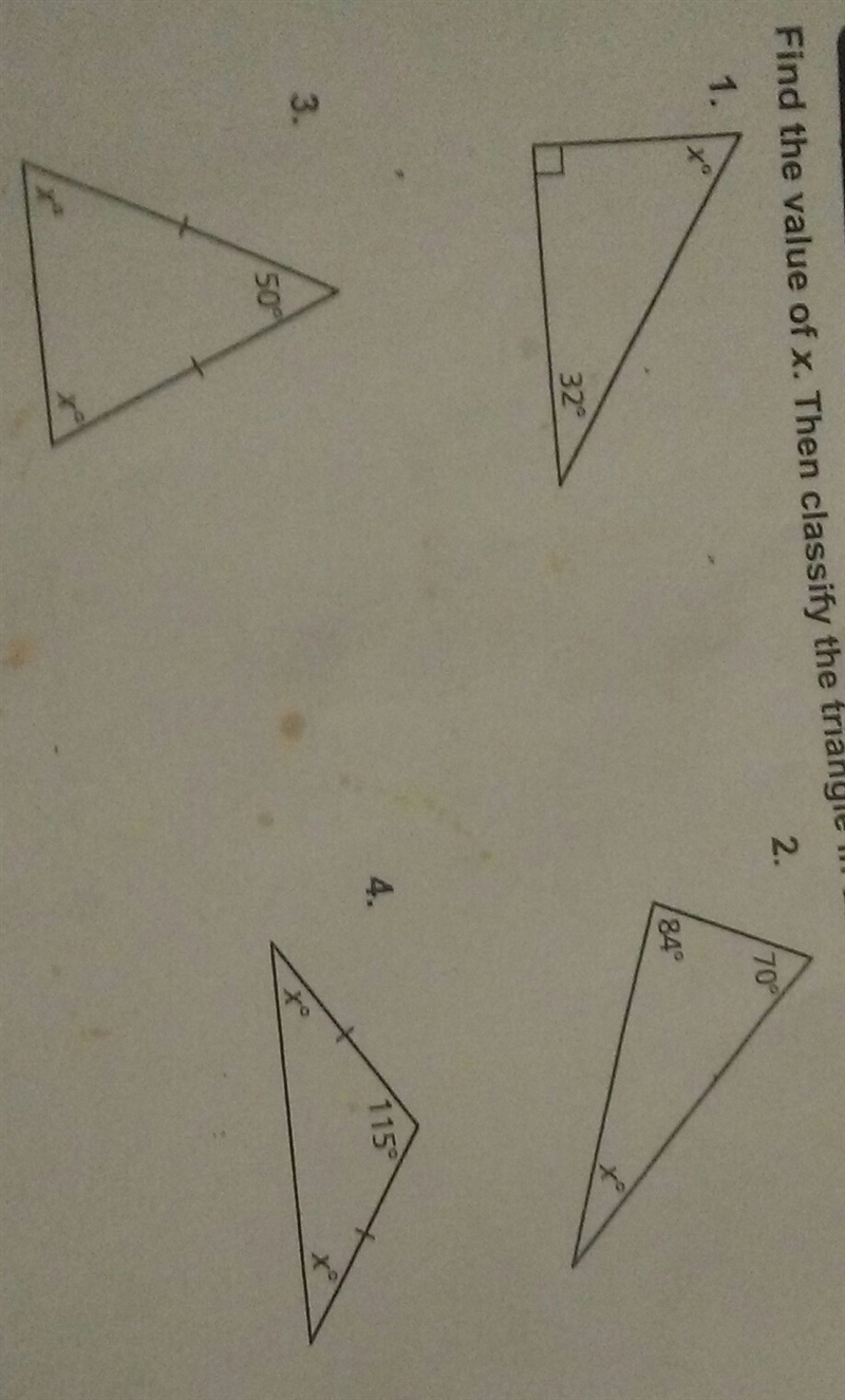 Find the value of x. then classify the triangle in as many ways possible.-example-1