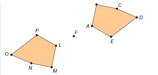 Figure ABCDE is the result of a 180 °rotation of figure LMNOP about the point. Which-example-1