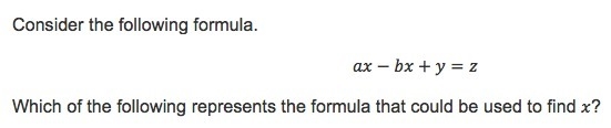 HELP PLEASE! A) x=z-y/a-b B) x=a-b/z-y C) x=z-y/b-a D) x=y-z/b-a-example-1