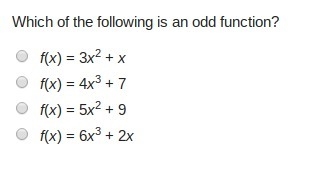 Which of the following is an odd function?-example-1