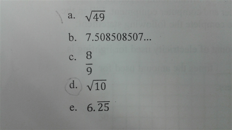 Which of the following are irrational numbers? Select all that apply. [Look at the-example-1