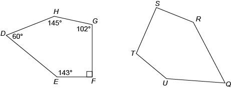 Given DEFGH ≅ QRSTU . What is the measure of ∠R ?-example-1