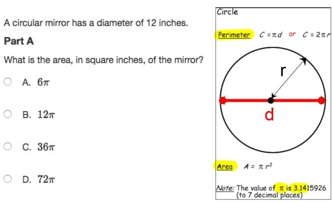 Find the area of the circle and explain how u got the answer  . thanks-example-1