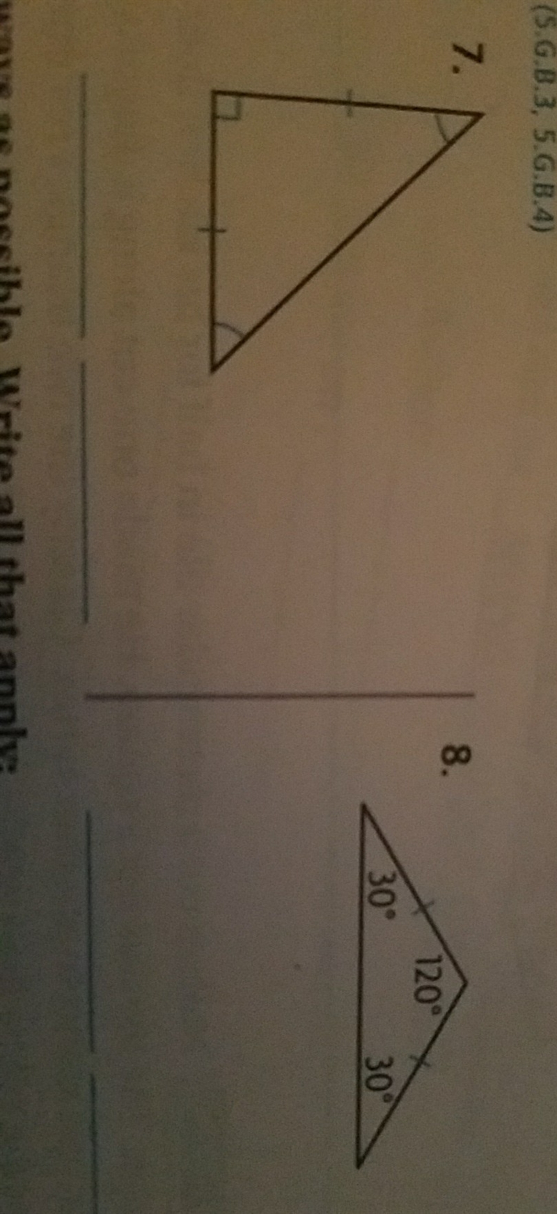 classify each triangle. Write isosceles, scalene, or equilateral. Then write acute-example-1