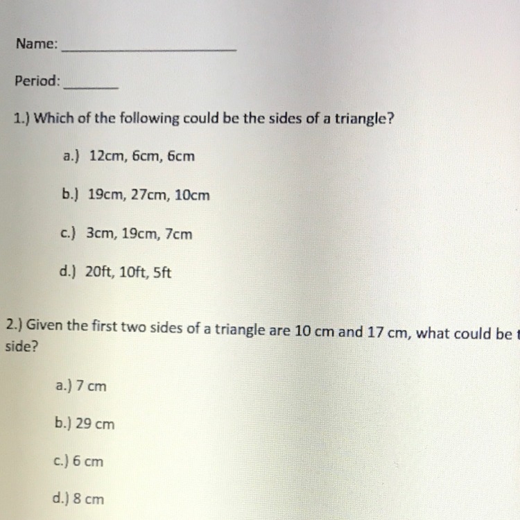 Which of the following could be the sides of a triangle-example-1