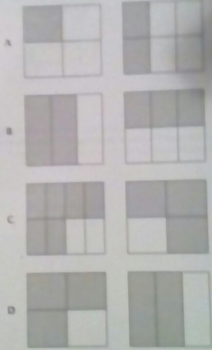 Which pair of shapes do the shaded parts show equivalent fractions-example-1