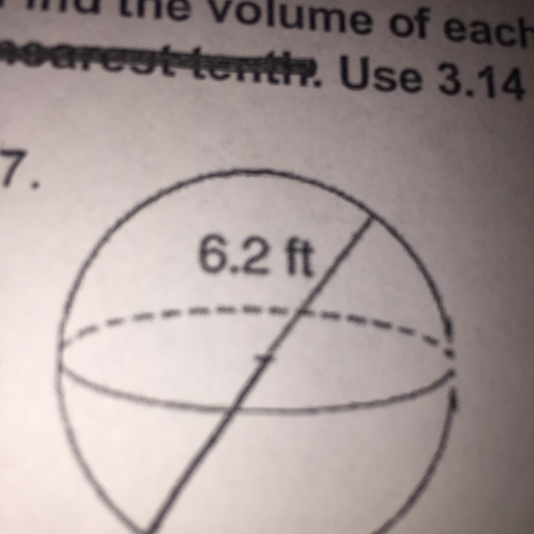 How do I find the volume of this sphere while using 3.14-example-1