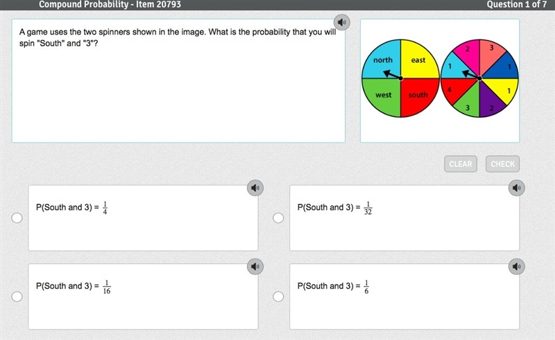 A game uses the two spinners shown in the image. What is the probability that you-example-1