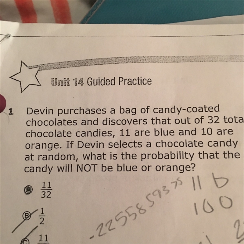 Devin purchases a bag of Candy coated chocolates and discovers that out of 32 total-example-1