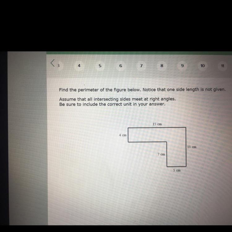 Find the perimeter of the figure below notice that one side is not given-example-1