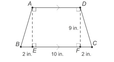 What is the area of this trapezoid? a) 18 in² b)90 in² c)108 in² d)126 in²-example-1