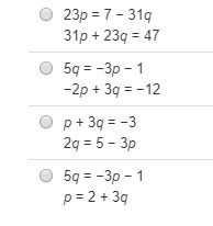 Identify the system of equations that is not satisfied by the given ordered pair. (3, −2) or-example-1