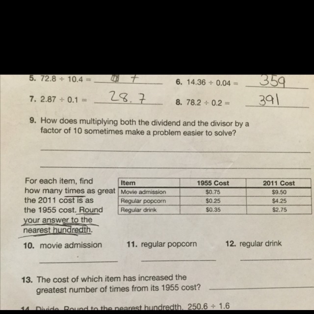 What do I need to do for 10,11,12. Tell me what to divide No answers only explain-example-1