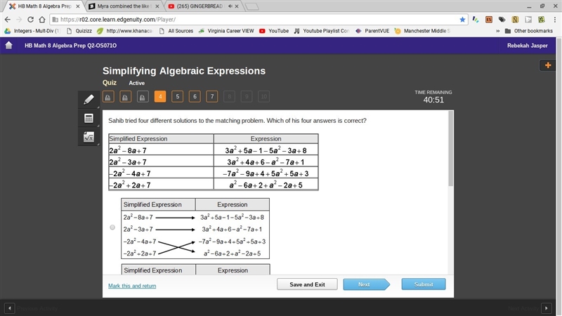 Sahib tried four different solutions to the matching problem. Which of his four answers-example-1