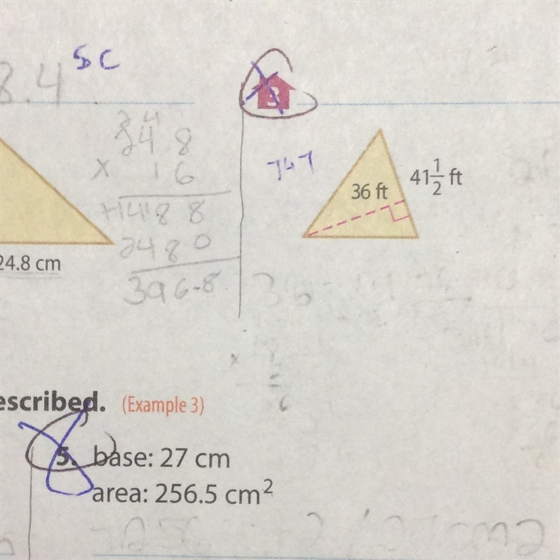 hello can someone help me with 3 to find the area of the triangle and number 5 to-example-1