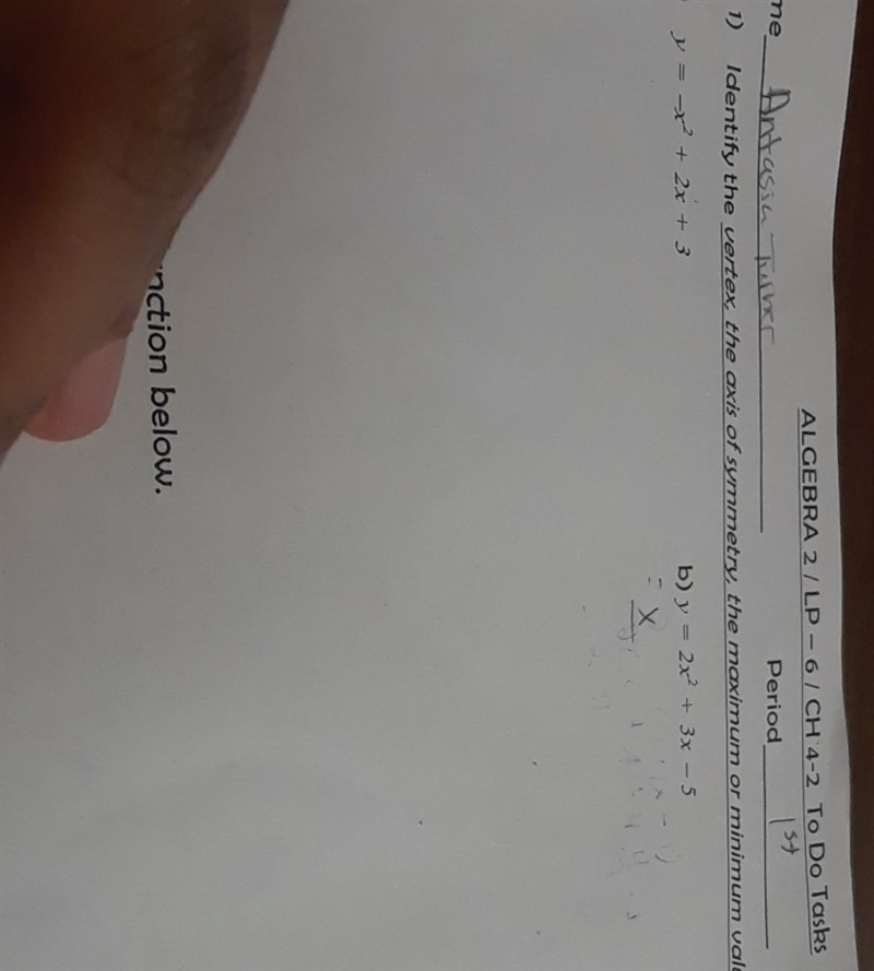 Identify the vertex the axis of symmetry ,maximum,minimum and range-example-1