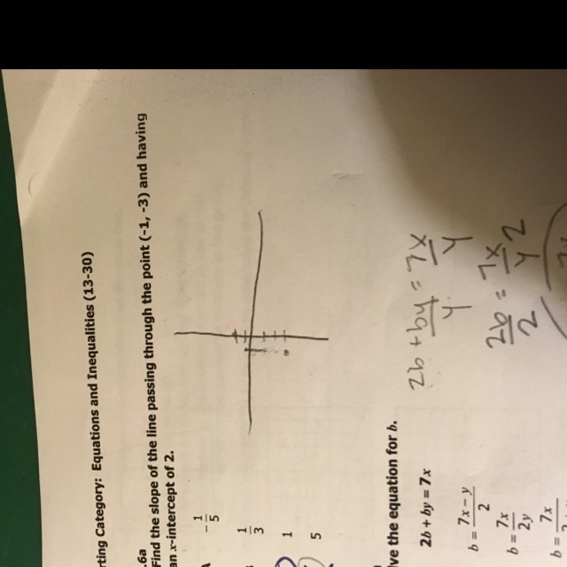 Find the slope of the line passing the point (-1,-3) with an X intercept of 2-example-1