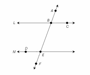 Given that lines L and M are parallel, which of the statements is true? A) ∠ DEF ≅ ∠ EBC-example-1