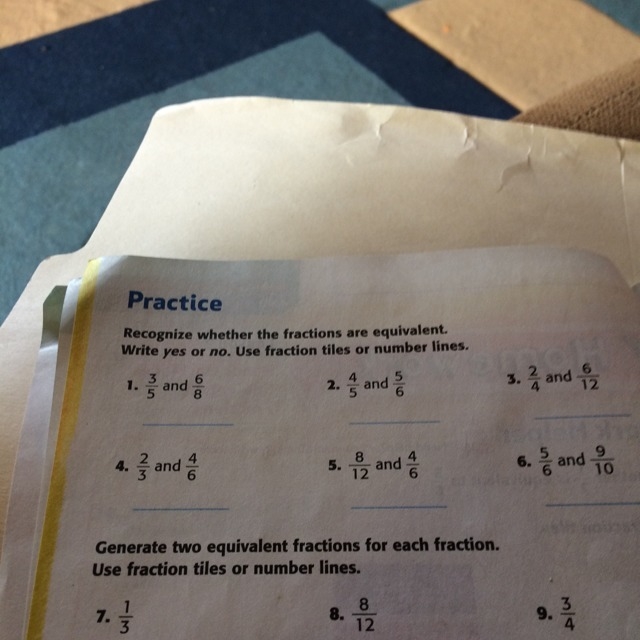 Recognize whether the fractions are Cleveland right yes Arnel use fraction tiles or-example-1