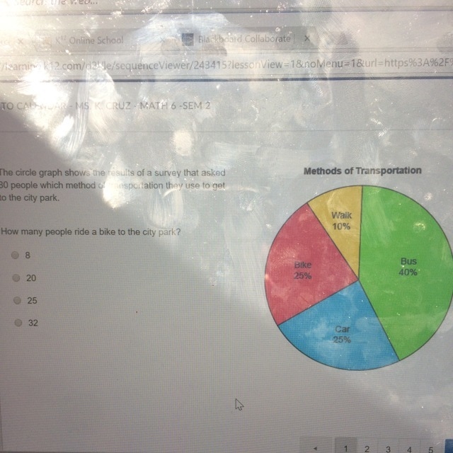 Circle graph shows the results of the survey that I ask 80 people which method of-example-1