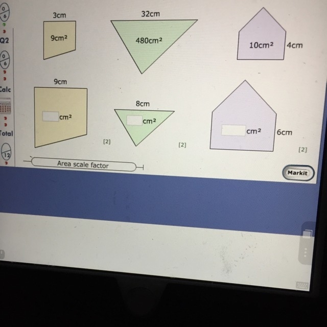 Someone please help me fast ( work out the missing area in each pair of similar shapes-example-1