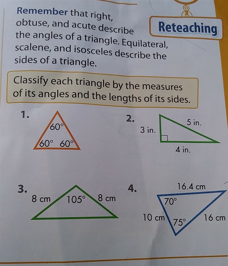 Classify each triangle by the measures of its angles and the length of its sides-example-1