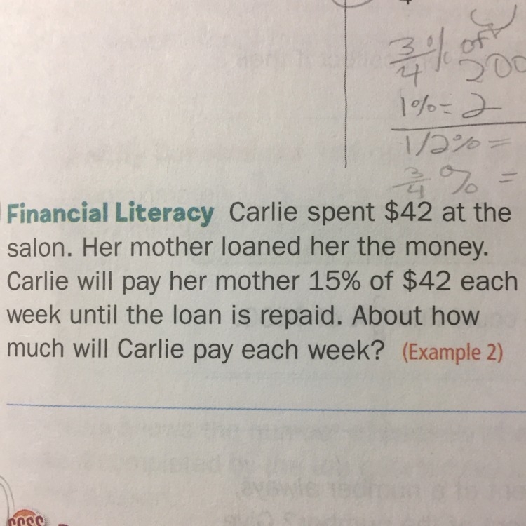 carlie spent $42 at the salon. Her mother loaned her the money carlie will pay her-example-1