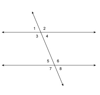 Which pair of angles are adjacent angles? A. 1 and 4 B. 1 and 3 C. 3 and 6 D. 5 and-example-1