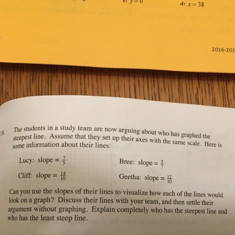 Can you use the slopes of the lines to visualize how each line would look on the graph-example-1