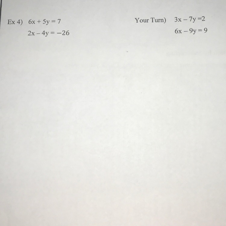 PLEASE SHOW YOUR WORK!!! (solve system of equations by adding, subtracting, or multiplying-example-1