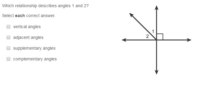 Which relationship describes angles 1 and 2? Select each correct answer. vertical-example-1