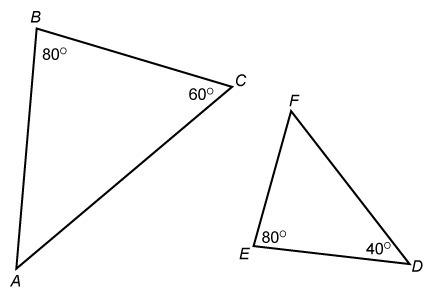 Drag and drop a phrase to make the statement true. triangles ABC and DEF are... A-example-1