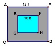 The gray is a sidewalk and the turquoise is grass. Both are squares. What is the area-example-1